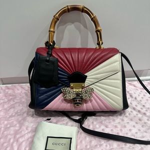 Calfskin Bamboo Trapuntaga Queen Margaret Top Hamdle Bag Mystic